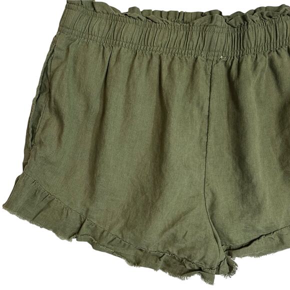 Aerie High Waisted Linen Ruffle Shorts Olive Green Size L - Picture 8 of 10